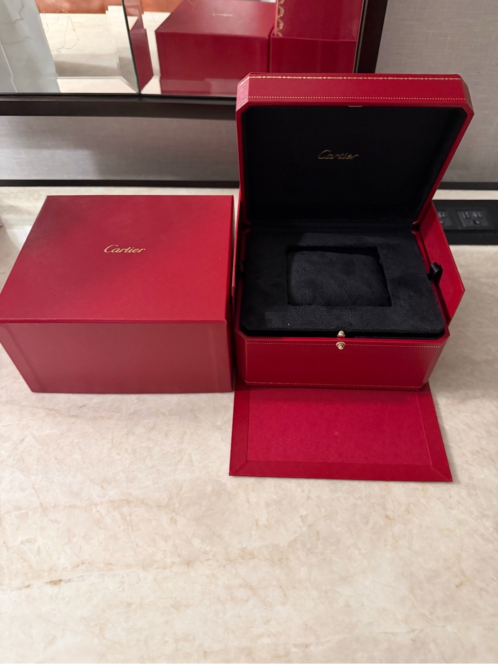 Cartier Red and Black Jewelry Box with Gold Accents